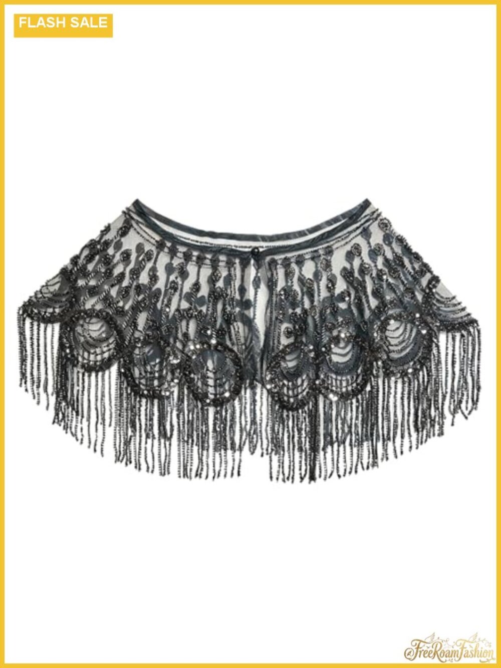 1920s Beaded Sequin Shawl Wrap with Fringe Flapper Evening Cape Cover Up